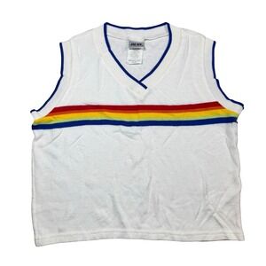 Vintage Rainbow Striped Knit Sweater Vest Retro 90s Small White preppy summer